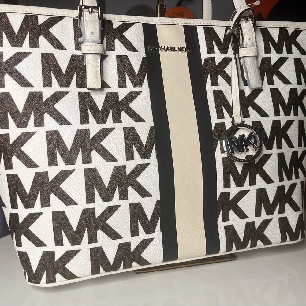 Michael Kors Large Logo Carryall Tote Signature MK Stripe NWT